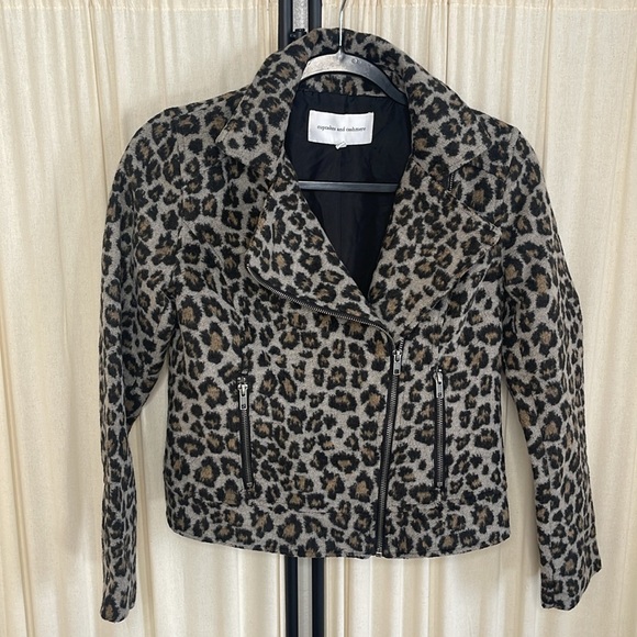 EUC- CUPCAKES AND CASHMERE- LEOPARD PRINT MOTO JACKET SIZE XS - Picture 10 of 11